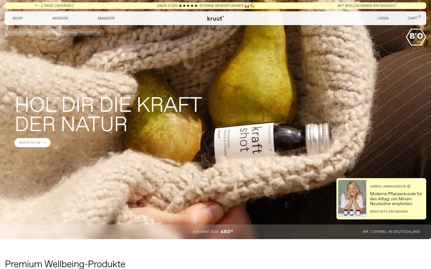 Homepage of Kruut on desktop