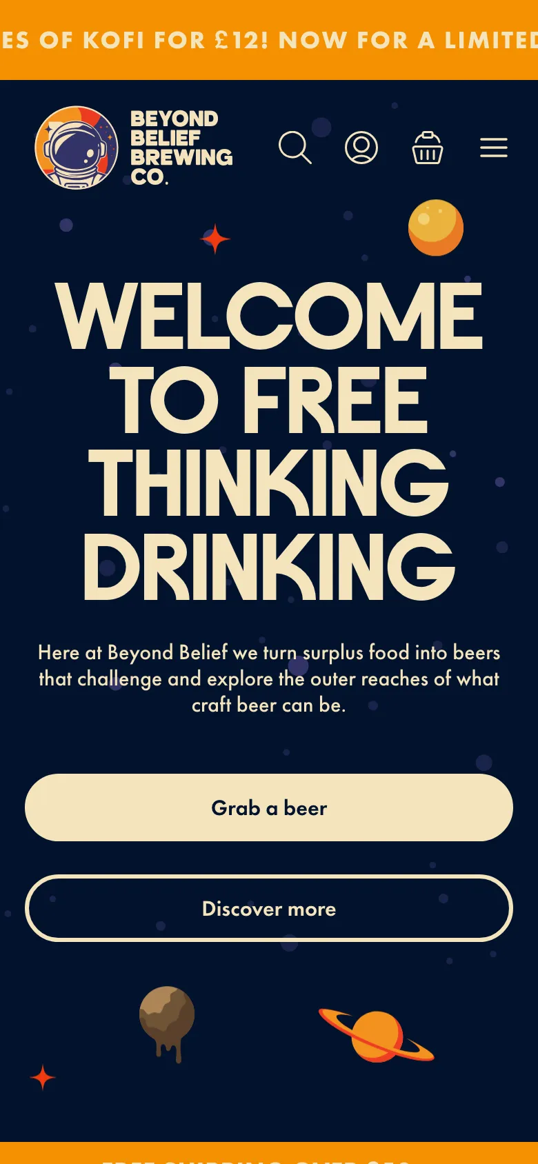Homepage of Beyond Belief Brewing on mobile
