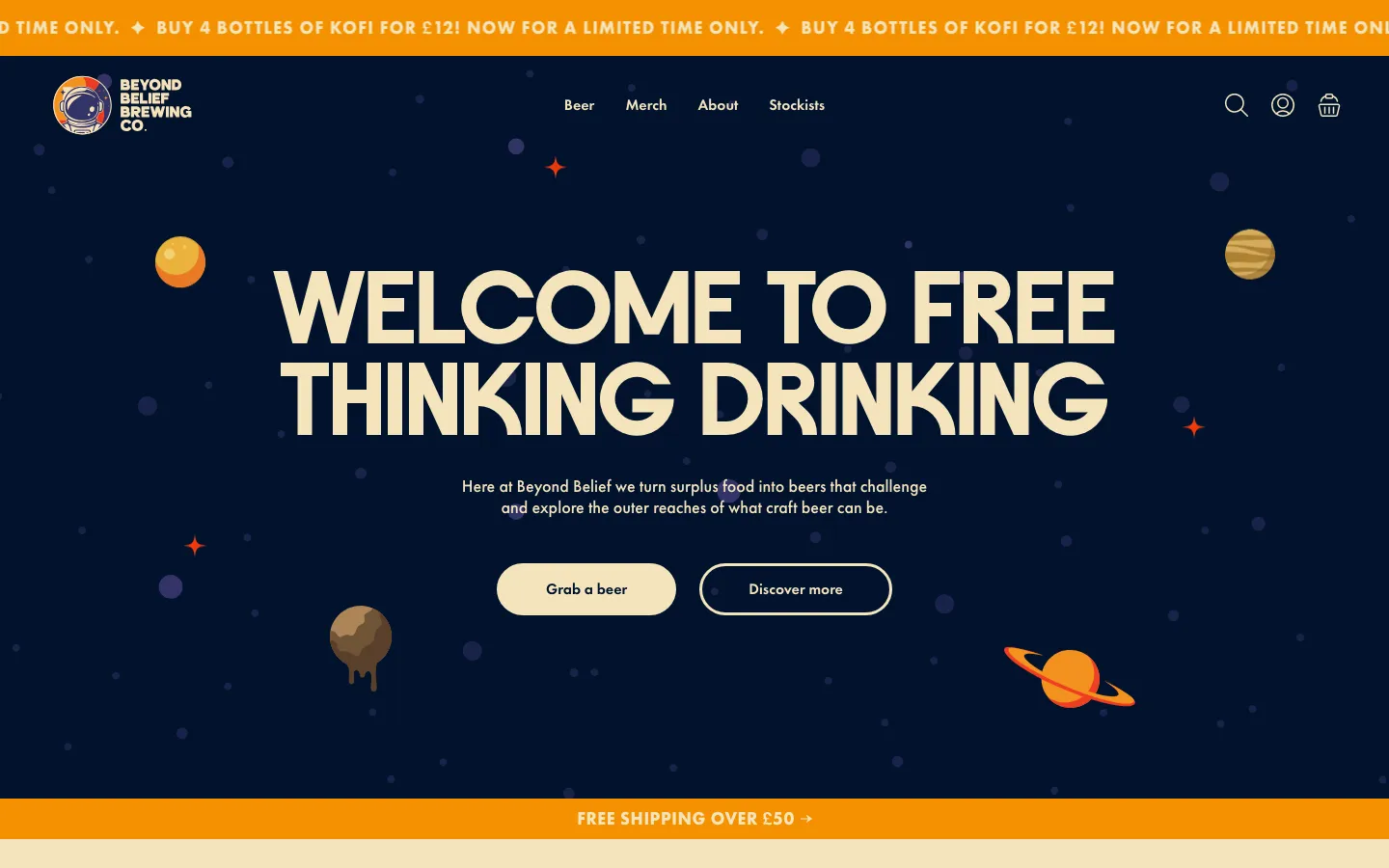 Homepage of Beyond Belief Brewing on desktop