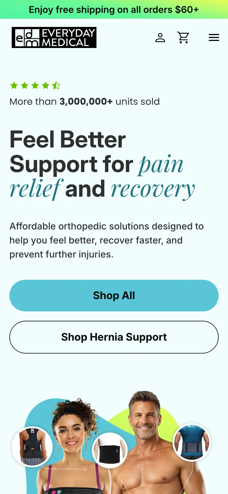 Homepage of Everyday Medical on mobile