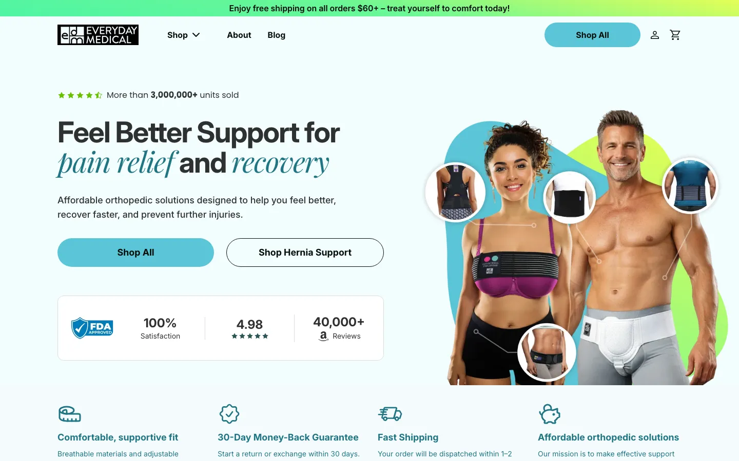 Homepage of Everyday Medical on desktop