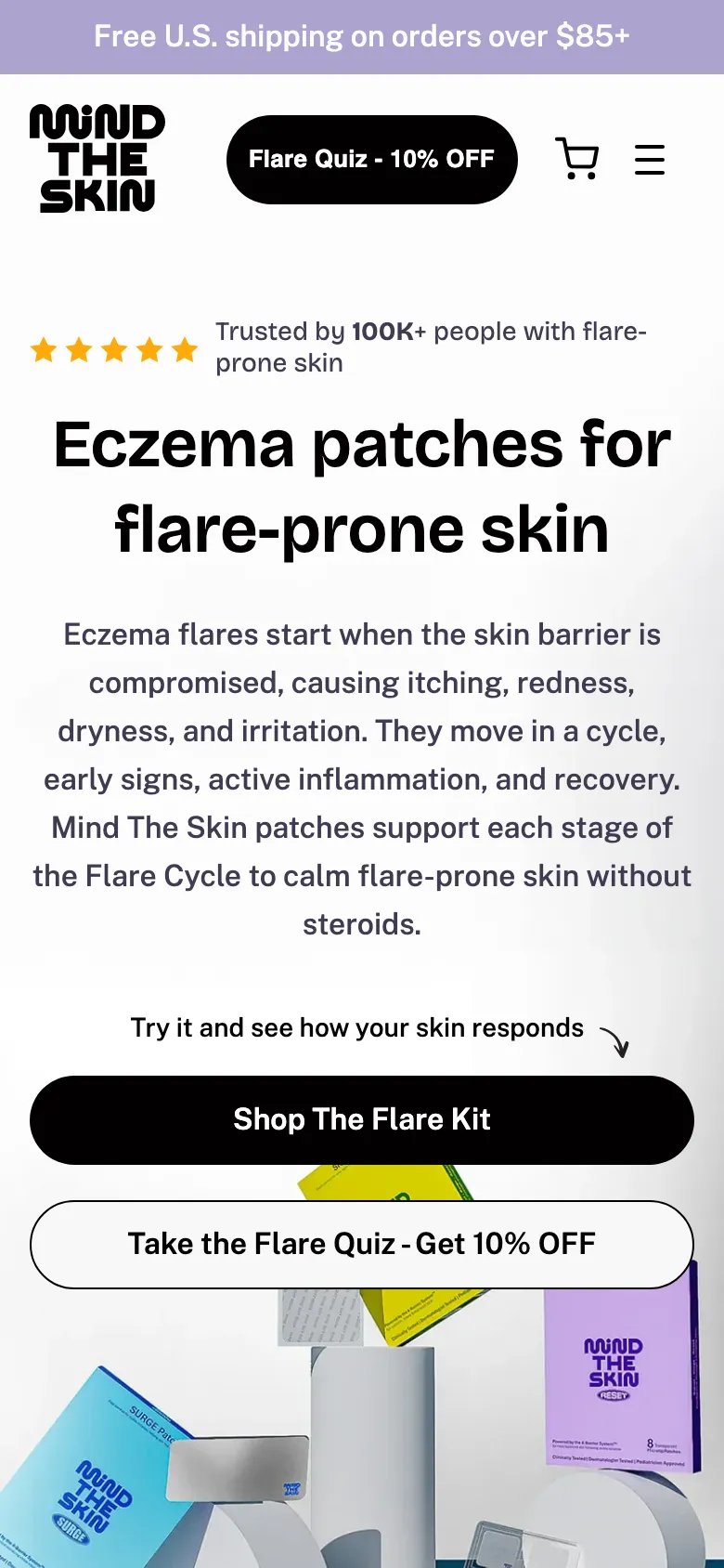 Homepage of Mind the Skin on mobile