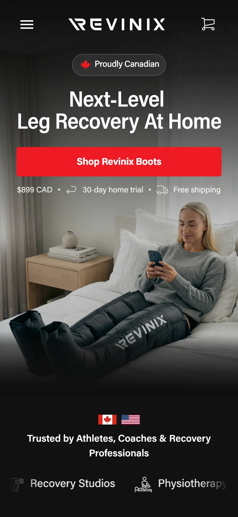 Homepage of Revinix on mobile